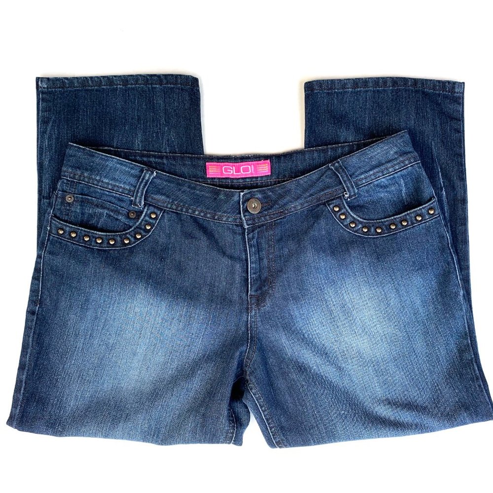 GLO Women's Mid Rise Cropped Beaded Jeans Blue Size 13 - Picture 7 of 8